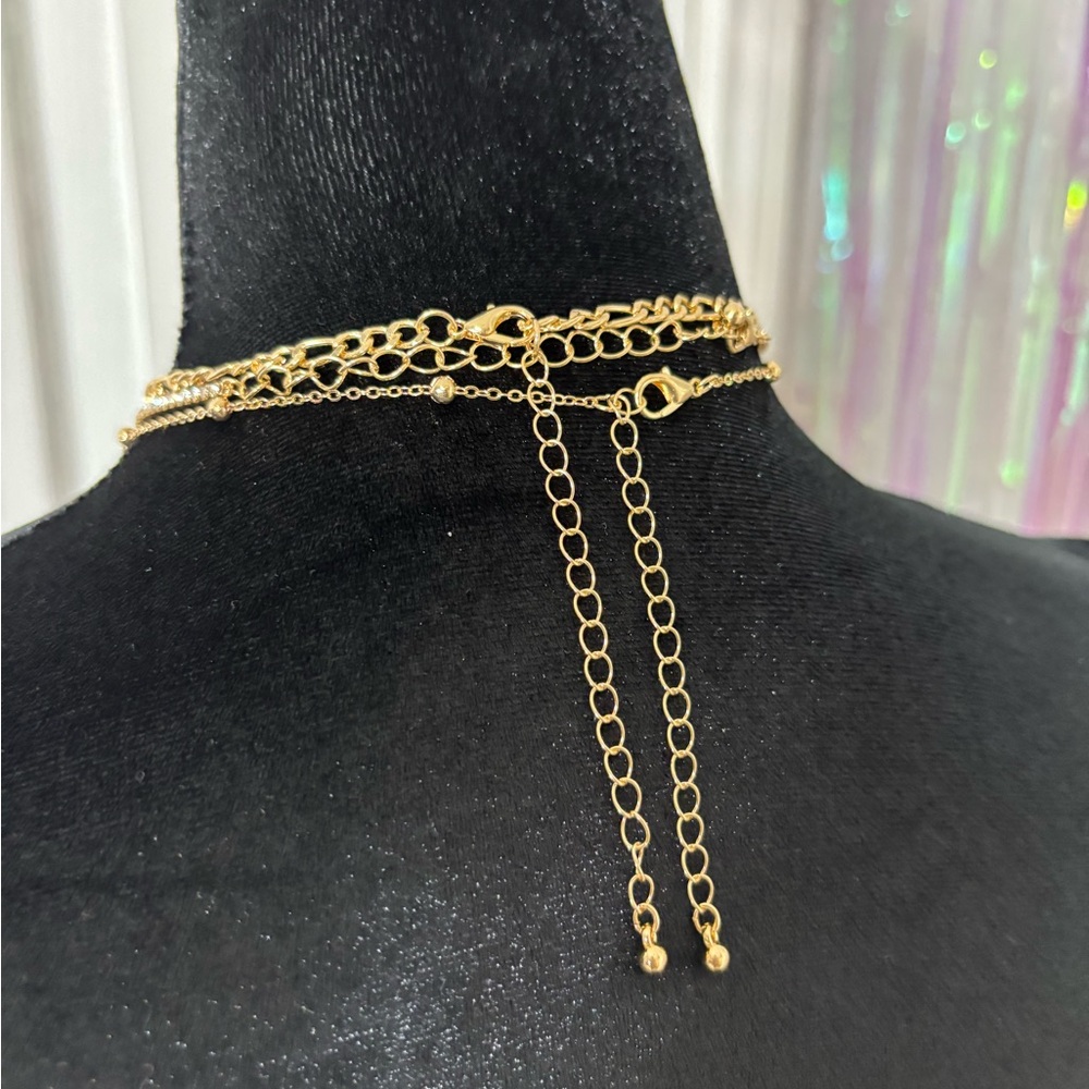 Gold Layered Pendant Necklace Set- Rhinestone Detail Women Jewelry Adjustable - Picture 7 of 8
